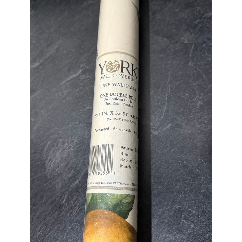 Vintage York Wallcoverings EC1235 Pear Wallpaper‎ Prepasted Never Opened 56 SQFT